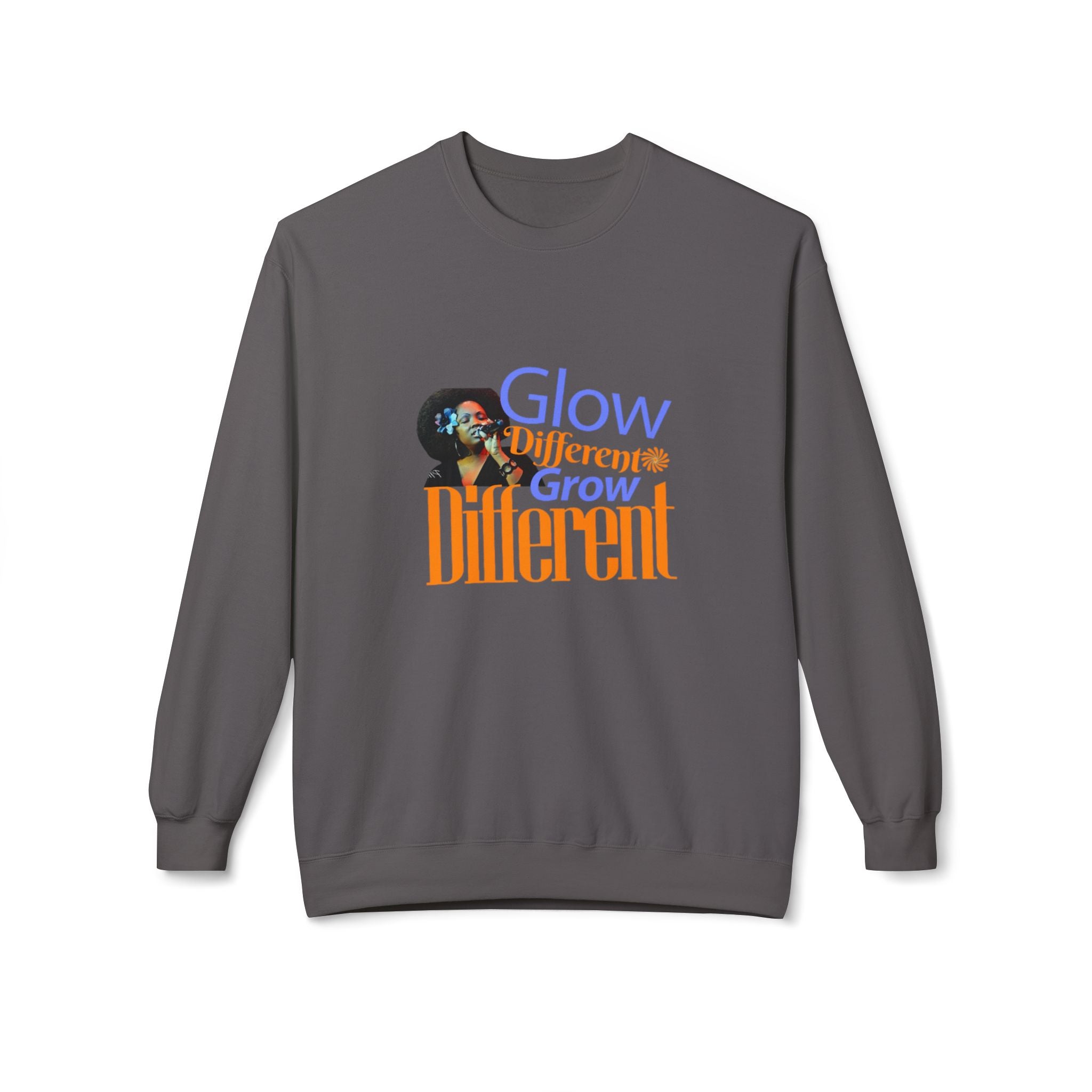 Glow Different Sweatshirt – 'Glow Different, Grow Different' Motivational Crewneck – Unisex Fleece Pullover